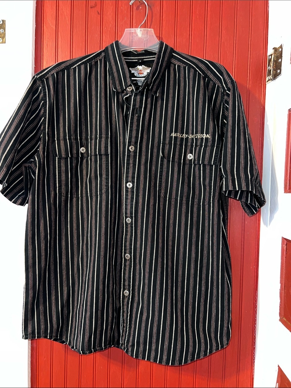 Harley-Davidson Black Striped Short-Sleeve Button-Down Shirt